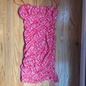 Red floral body con dress